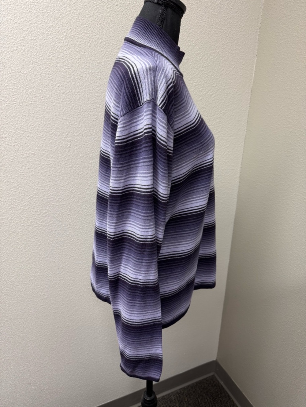 Purple Striped Mock Neck Sweater Oversized Knit Long Sleeve Top Chic - Picture 5 of 7